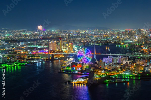 Obraz 花火大会の日の大阪の夜景