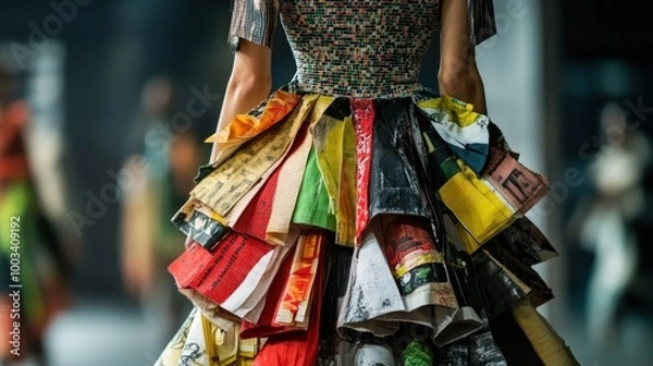 Fototapeta Capture a designer showcasing a collection made from recycled materials and eco-friendly fabrics, promoting sustainable fashion choices 