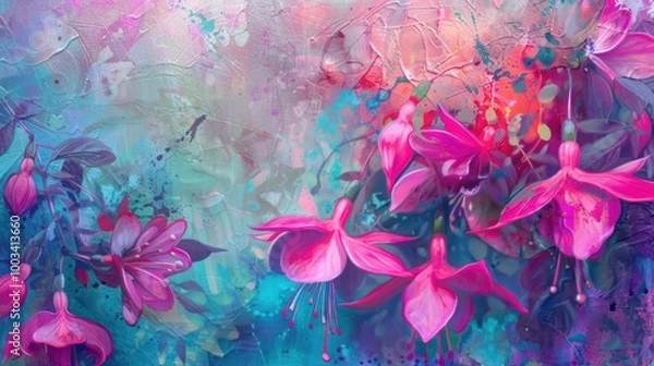 Fototapeta Illustration Vibrant flower petals in a unique fuchsia canvas AI generated image