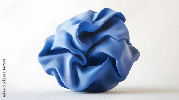 Fototapeta Blue sphere shaped fabric isolated on white background. 3d rendering. 