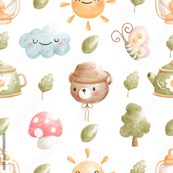 Obraz Cute Camping Litter Bear Seamless Pattern