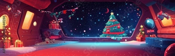 Obraz Christmas Tree View from Spaceship Window