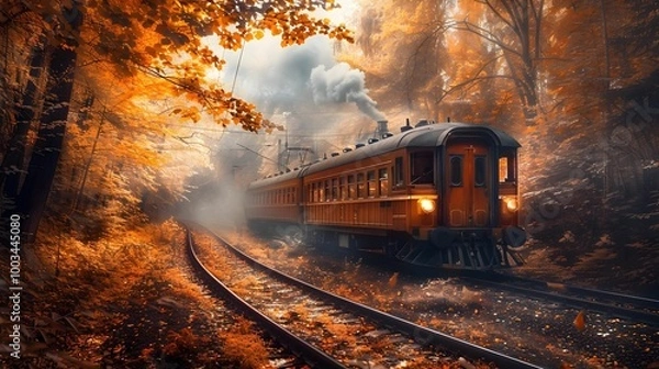 Obraz Train in Autumn Wallpaper. Background