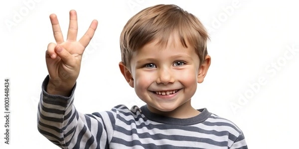 Fototapeta A child's small fingers illustrate counting two and five, isolated against a white background. The image features a