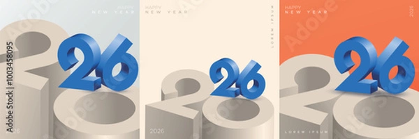 Fototapeta Creative concept of 2026 3D number for new year celebration square template. Set of 2026 new year celebration with cool modern colour
