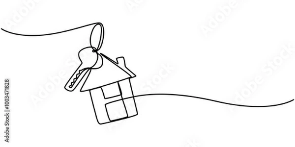 Obraz Continuous one line art drawing symbol of house keys, Real Estate Line Icon Vector Design, Continuous One Line Drawing Real Estate Icons Concept. Single Line Vector Illustration, Continuous one line
