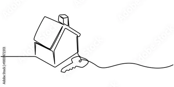 Obraz Continuous one line art drawing symbol of house keys, Real Estate Line Icon Vector Design, Continuous One Line Drawing Real Estate Icons Concept. Single Line Vector Illustration, Continuous one line