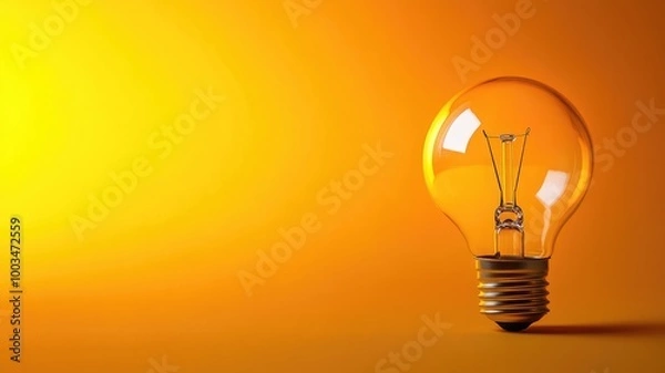 Fototapeta Glowing light bulb against yellow-orange gradient background