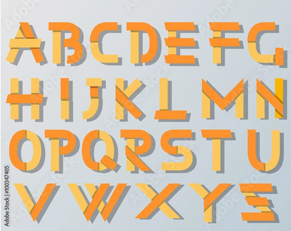 Fototapeta VECTOR ORIGAMI ALPHABET STYLE WITH SHADOWS ORANGE AND YELLOW