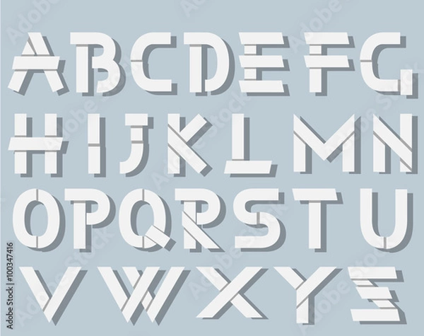 Fototapeta VECTOR ORIGAMI ALPHABET STYLE WITH SHADOWS WHITE SIMPLE