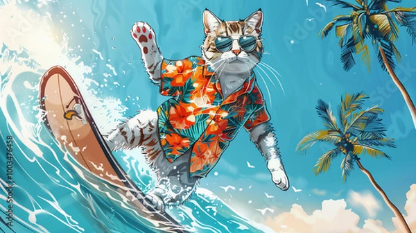 Obraz a cat surfing in the sea