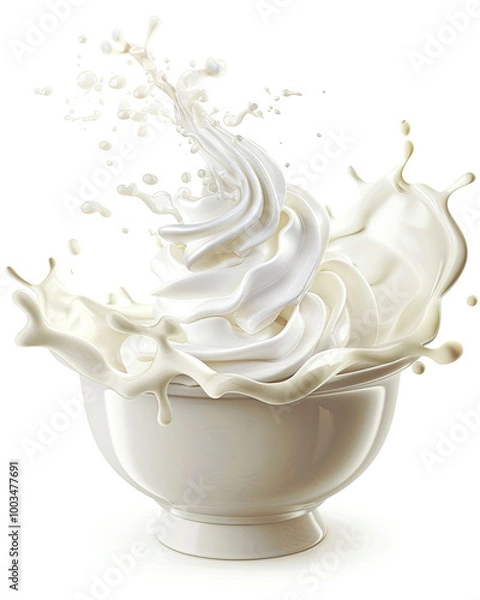Fototapeta Creamy burst; airy patterns, soft peaks, illuminated by diffused light on a bright white backdrop.