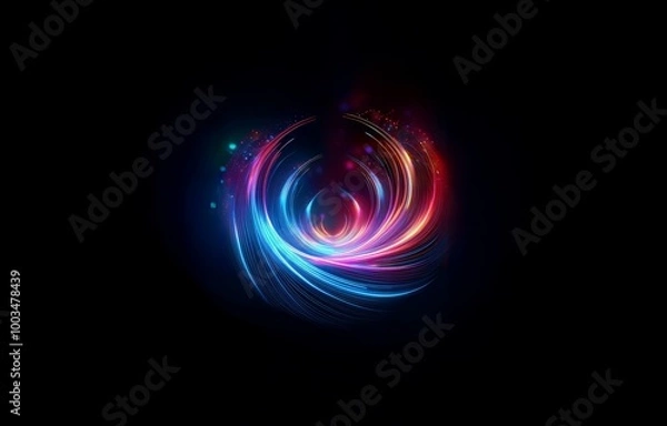 Fototapeta A swirling, vibrant light effect in shades of blue and red against a black background.