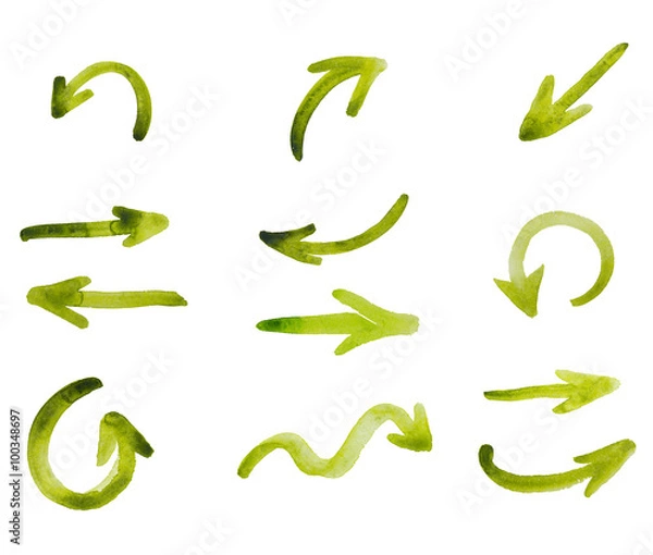 Obraz Set watercolor arrows different direction isolated on white background