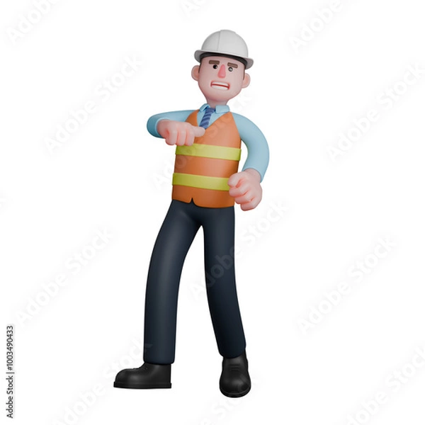 Fototapeta 3D Illustration of a Design Expert. An architect stands facing the right with his body leaning backwards and his right hand in front of his chest. Male Architect