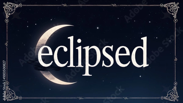 Fototapeta high-contrast illustration of the word "eclipsed" being eclipsed set against a dark starry night sky with a subtle gradient of midnight blue and deep purple hues