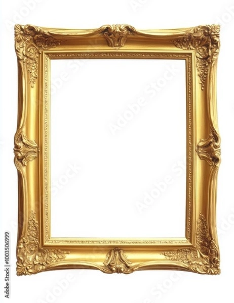 Fototapeta Ornate golden picture frame isolated on white background.