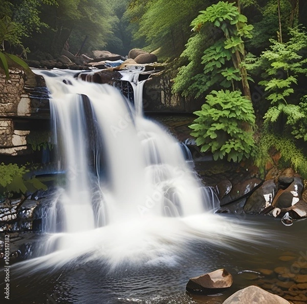 Fototapeta Upper Catabwa Fallswaterfall, nature, rock, fall, water, river, outdoors, mountain, tree, flowing, photography, stream, usa, motion, cascade, beautiful, forest, landscape, park, flow, no people, color