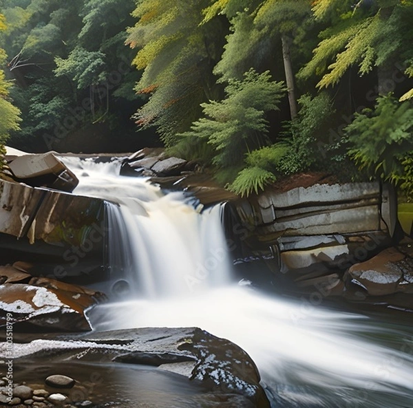 Fototapeta Upper Catabwa Fallswaterfall, nature, rock, fall, water, river, outdoors, mountain, tree, flowing, photography, stream, usa, motion, cascade, beautiful, forest, landscape, park, flow, no people, color