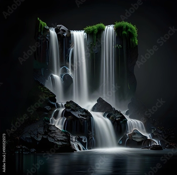 Fototapeta waterfall isolated on the black background