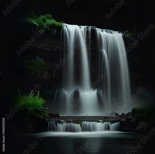 Fototapeta waterfall isolated on the black background