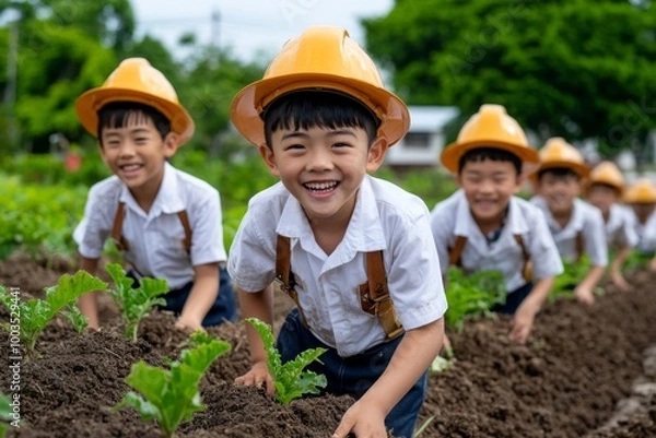 Obraz A rural education program where students learn farming skills, with hands-on agricultural lessons taught outside, blending academics and practical knowledge