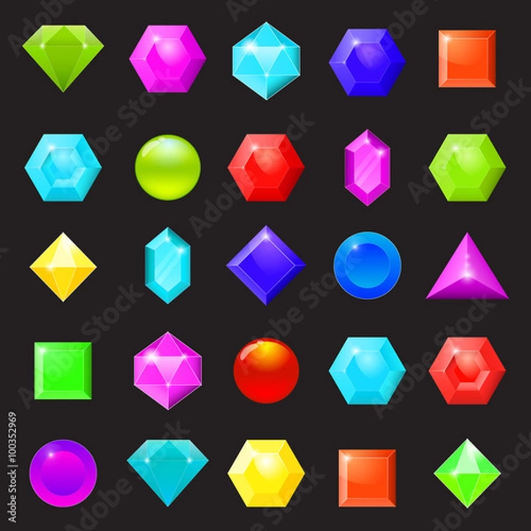 Obraz Set of colorful icons of gemstones, diamonds and crystals. Vecto