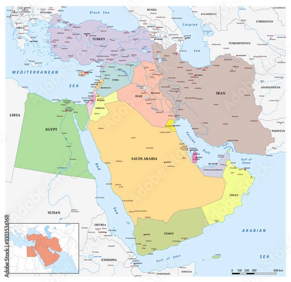 Obraz Map of the geopolitical region of the Middle East