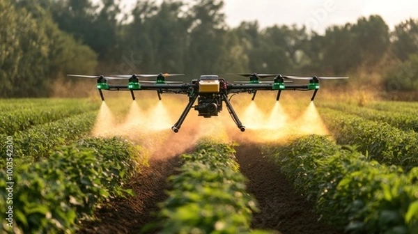 Obraz Cutting-edge drone technology enhances eco-friendly farming by spraying organic compounds