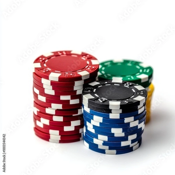 Fototapeta Poker chips isolated on a white background. 3D illustration.