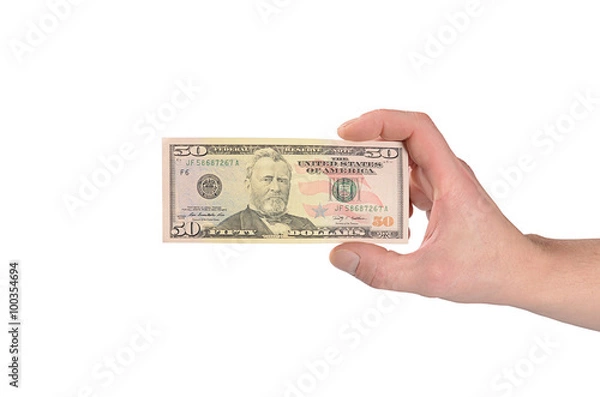 Obraz Dollars in a man's hand isolated on white