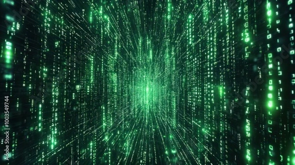 Obraz Dynamic digital matrix code background, embodying a cyber or tech theme, suitable for electronic or security products.
