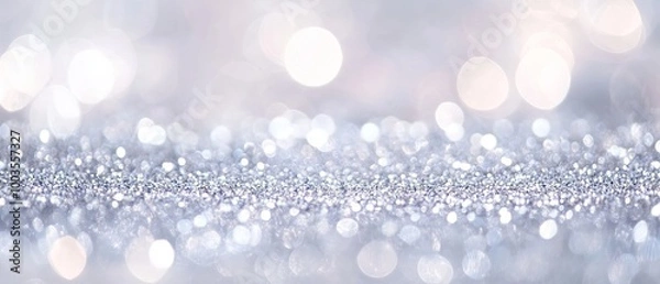 Obraz Abstract background of glittering vintage lights in silver and white, de-focused for elegant and festive banner design