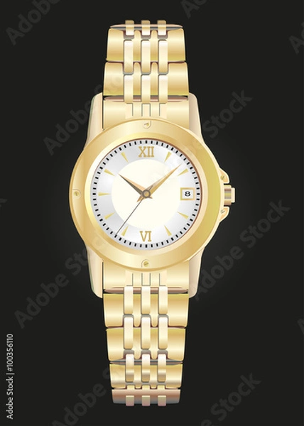 Obraz Gold watch on a black background