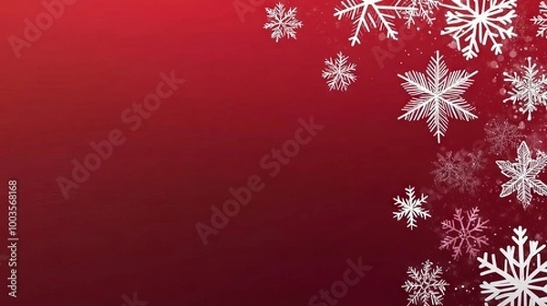 Fototapeta Festive red christmas banner with snowflakes - merry christmas and happy new year greeting - horizontal new year background for headers, posters, cards, and websites - vector illustration
