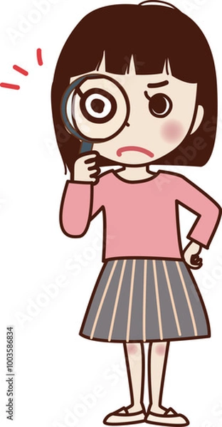 Obraz 虫眼鏡で見る難しい顔の若い女性。