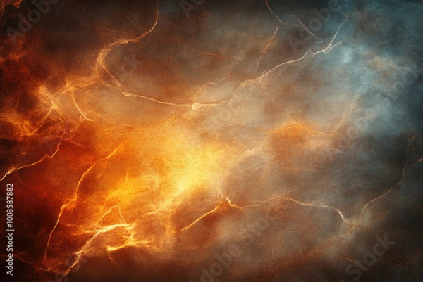 Fototapeta A fiery explosion with orange and red flames against an indigo background, creating a dramatic effect. Created with Ai