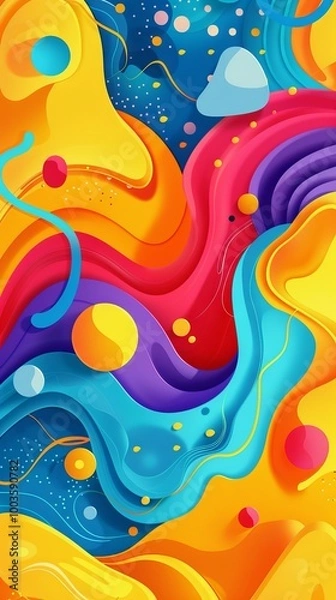 Fototapeta A colorful abstract painting with a lot of swirls and dots. The colors are bright and vibrant, creating a sense of energy and movement