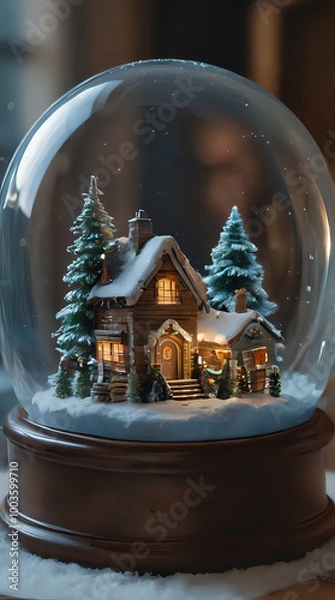 Fototapeta a snow globe with a house inside of it