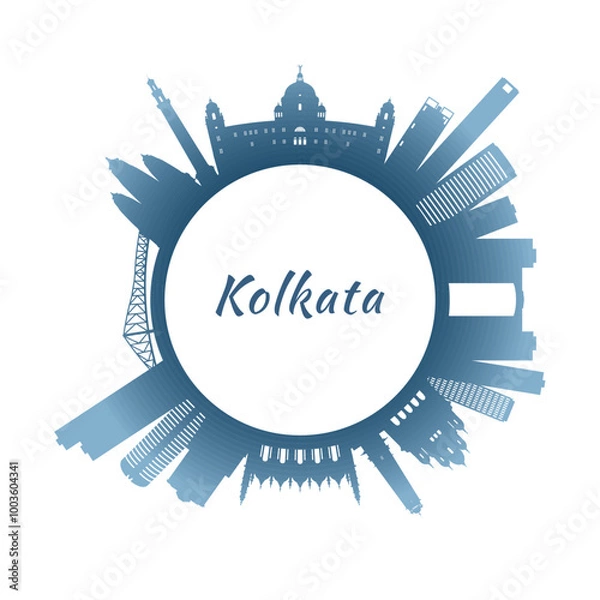 Fototapeta Kolkata skyline with colorful buildings. Circular style. Stock vector illustration.