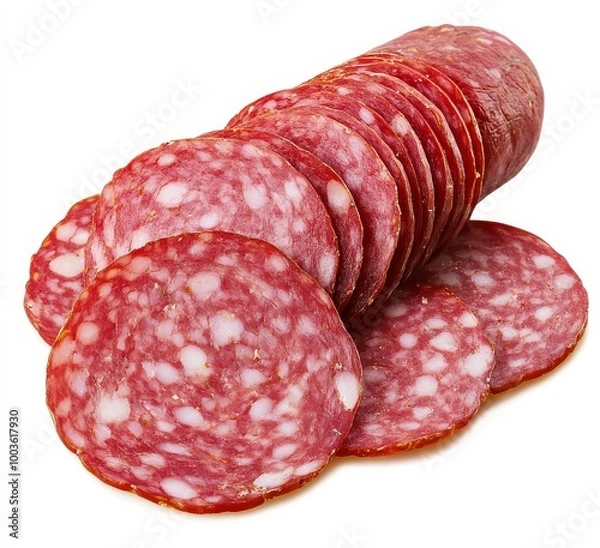 Fototapeta PNG visual representation of sliced salami, perfect for cooking-related projects.