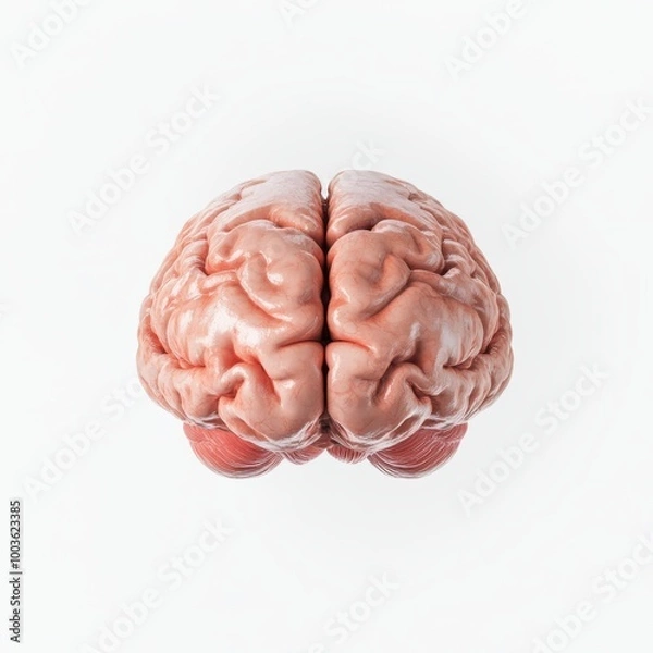 Obraz High-quality 3D illustration of a human brain with realistic texture and details, displayed on a clean white background. Ideal for use in medical presentations, neuroscience research, 