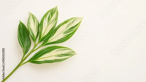 Fototapeta Ctenanthe leaf on solid white background, single object
