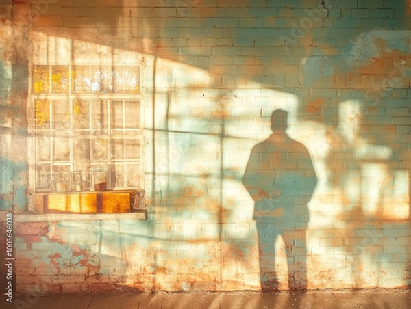 Obraz A man standing in front of an orange brick wall. Created with Ai