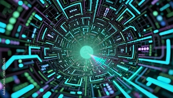 Obraz ブルーのサイバーパンクトンネル、通路、空間