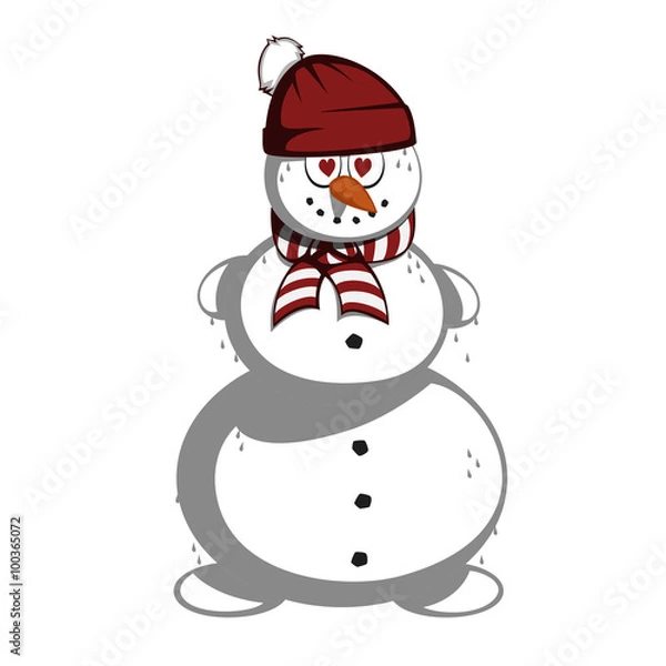 Obraz Mr snowman - Snowman in love (with a cup and a scarf and heart shaped eyes).