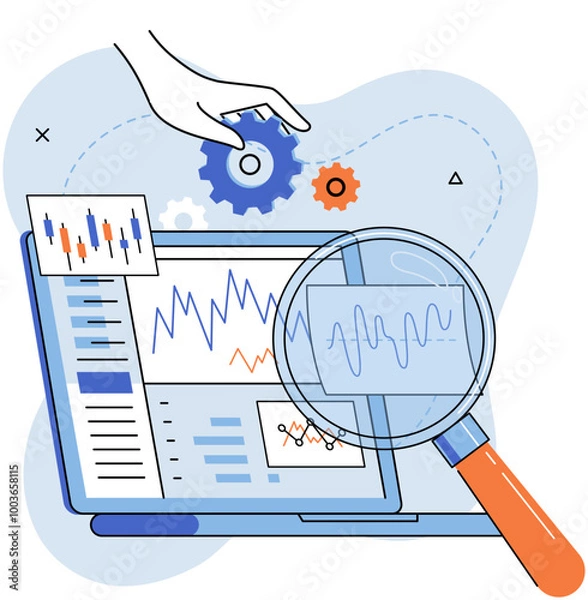 Fototapeta Technical analysis. Vector illustration. Traders use technical analysis to analyze price patterns and identify potential trading opportunities The technical analysis concept emphasizes importance