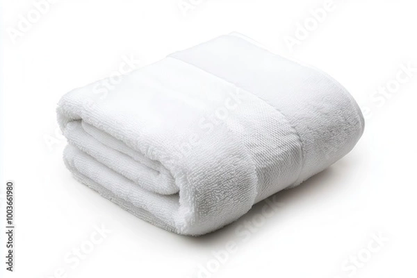 Fototapeta Soft, folded, white towel on isolated background.