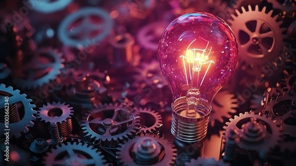 Fototapeta An illustration of a lightbulb surrounded by elegant gears