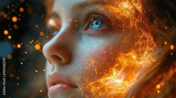 Obraz Glowing Woman Portrait: Sparkles and Light